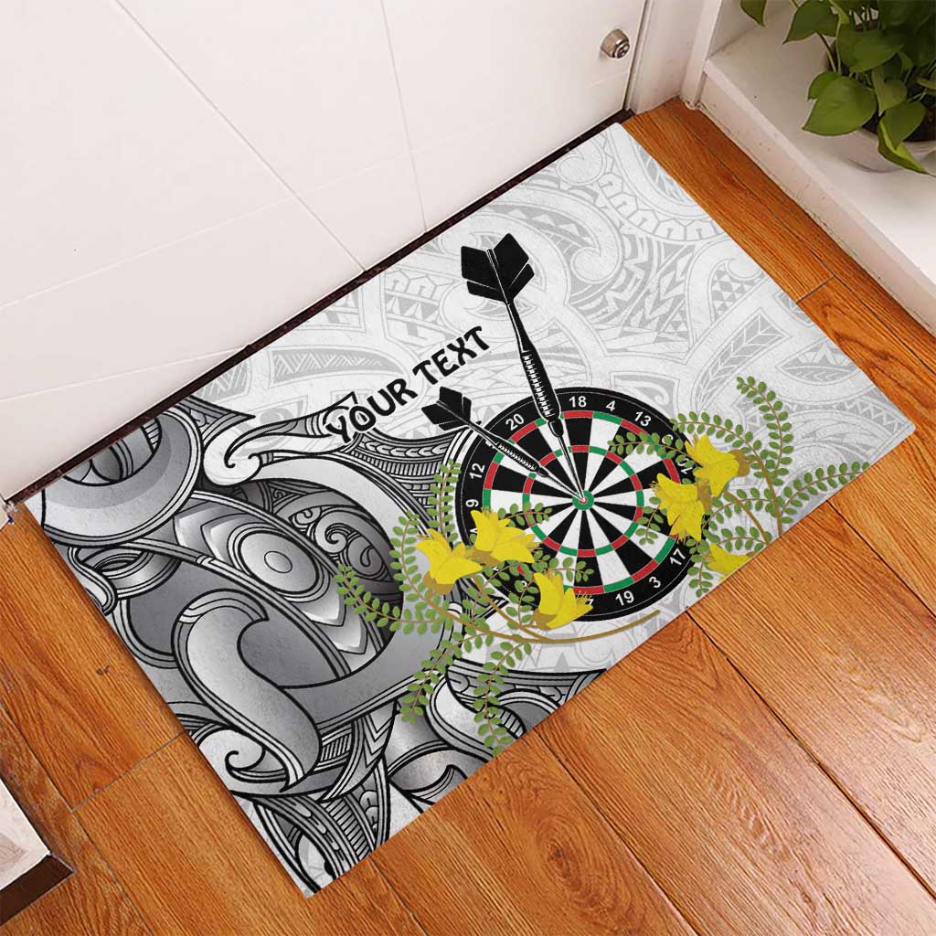 Personalised New Zealand Darts Rubber Doormat Kowhai Floral with Maori Tattoo LT9 - Polynesian Pride