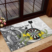 Personalised New Zealand Darts Rubber Doormat Kowhai Floral with Maori Tattoo LT9 - Polynesian Pride