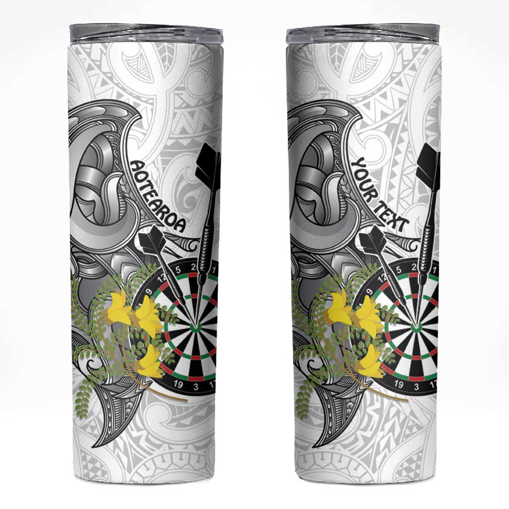 Personalised New Zealand Darts Skinny Tumbler Kowhai Floral with Maori Tattoo LT9 Black - Polynesian Pride
