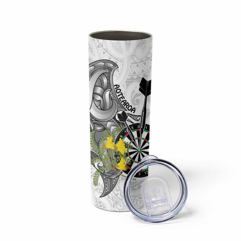 Personalised New Zealand Darts Skinny Tumbler Kowhai Floral with Maori Tattoo LT9 - Polynesian Pride