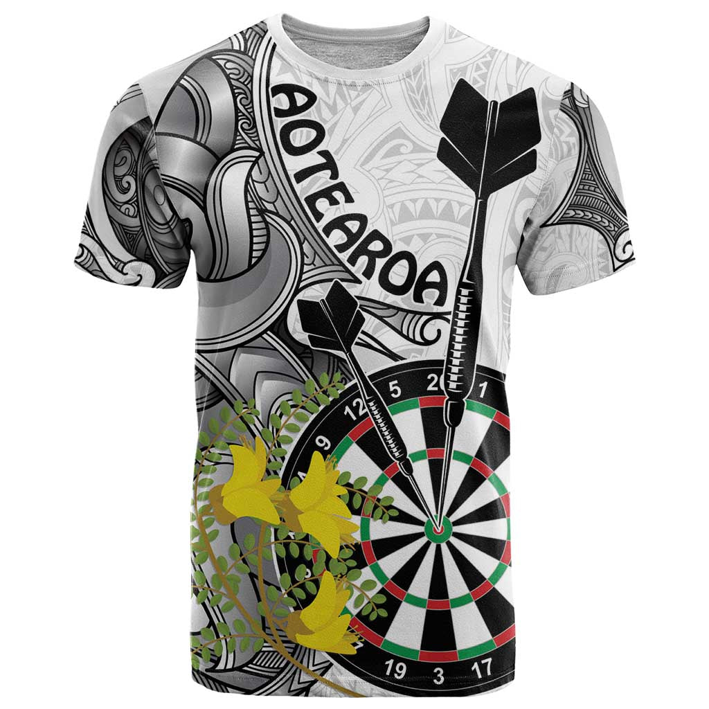 Personalised New Zealand Darts T Shirt Kowhai Floral with Maori Tattoo LT9 Black - Polynesian Pride