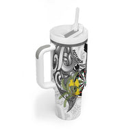 Personalised New Zealand Darts Tumbler With Handle Kowhai Floral with Maori Tattoo LT9 - Polynesian Pride