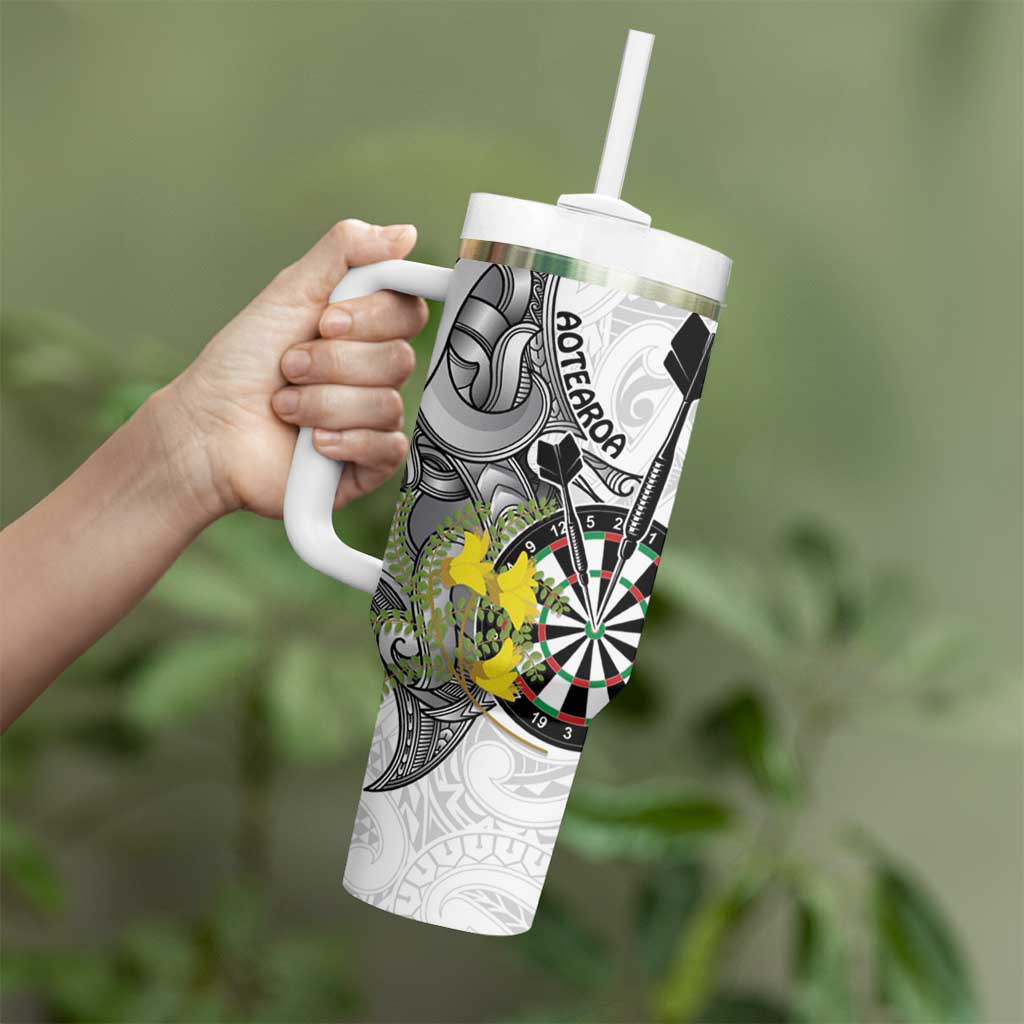 Personalised New Zealand Darts Tumbler With Handle Kowhai Floral with Maori Tattoo LT9 - Polynesian Pride