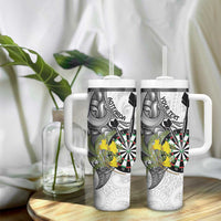 Personalised New Zealand Darts Tumbler With Handle Kowhai Floral with Maori Tattoo LT9 - Polynesian Pride