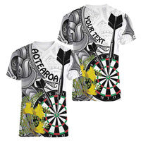 Personalised New Zealand Darts Women V-Neck T-Shirt Kowhai Floral with Maori Tattoo LT9 - Polynesian Pride