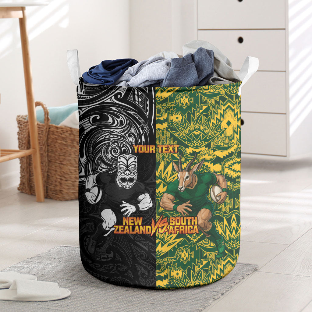 Custom New Zealand vs South Africa Laundry Basket Rugby Rivalry Two Nations One Battle LT9 Multicolor - Polynesian Pride