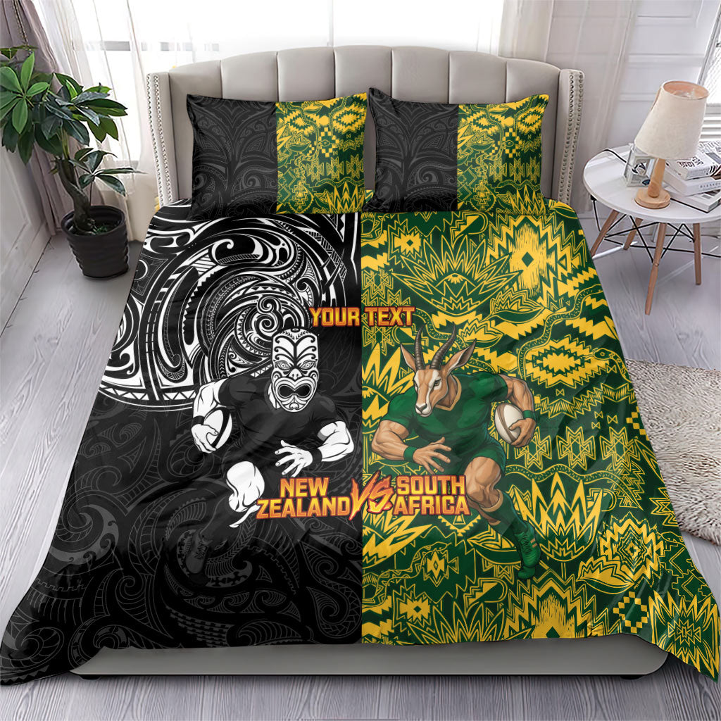 Custom New Zealand vs South Africa Bedding Set Rugby Rivalry Two Nations One Battle