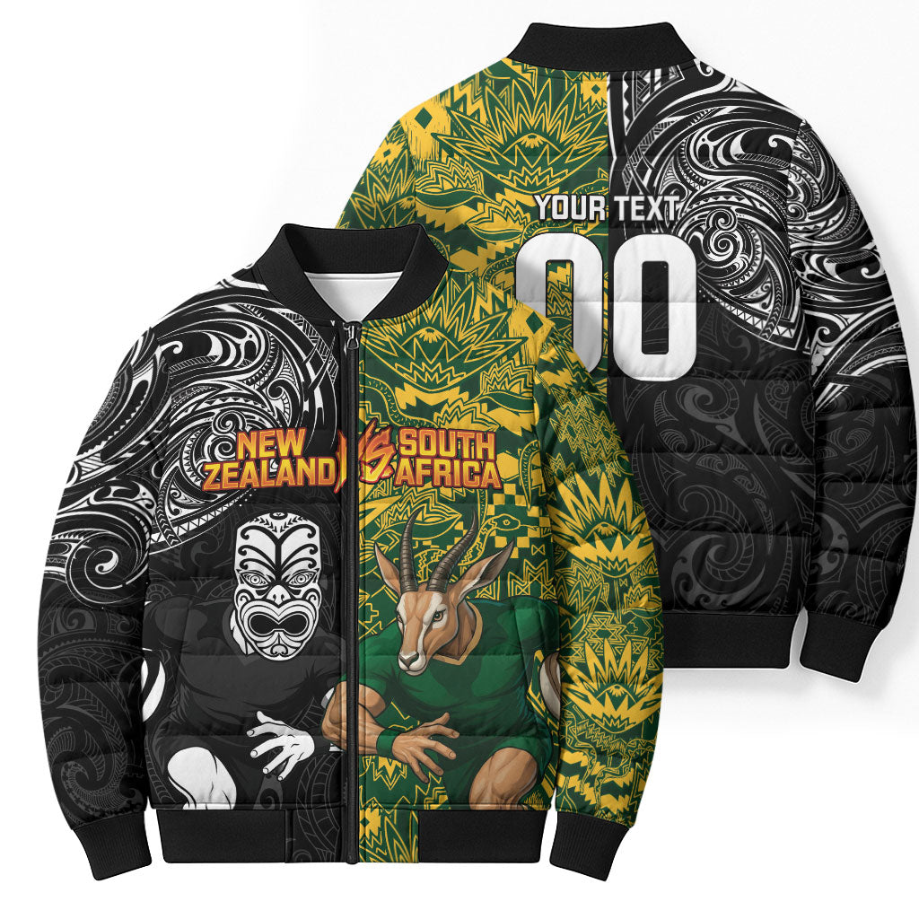 Custom New Zealand vs South Africa Bomber Puffer Jacket Rugby Rivalry Two Nations One Battle
