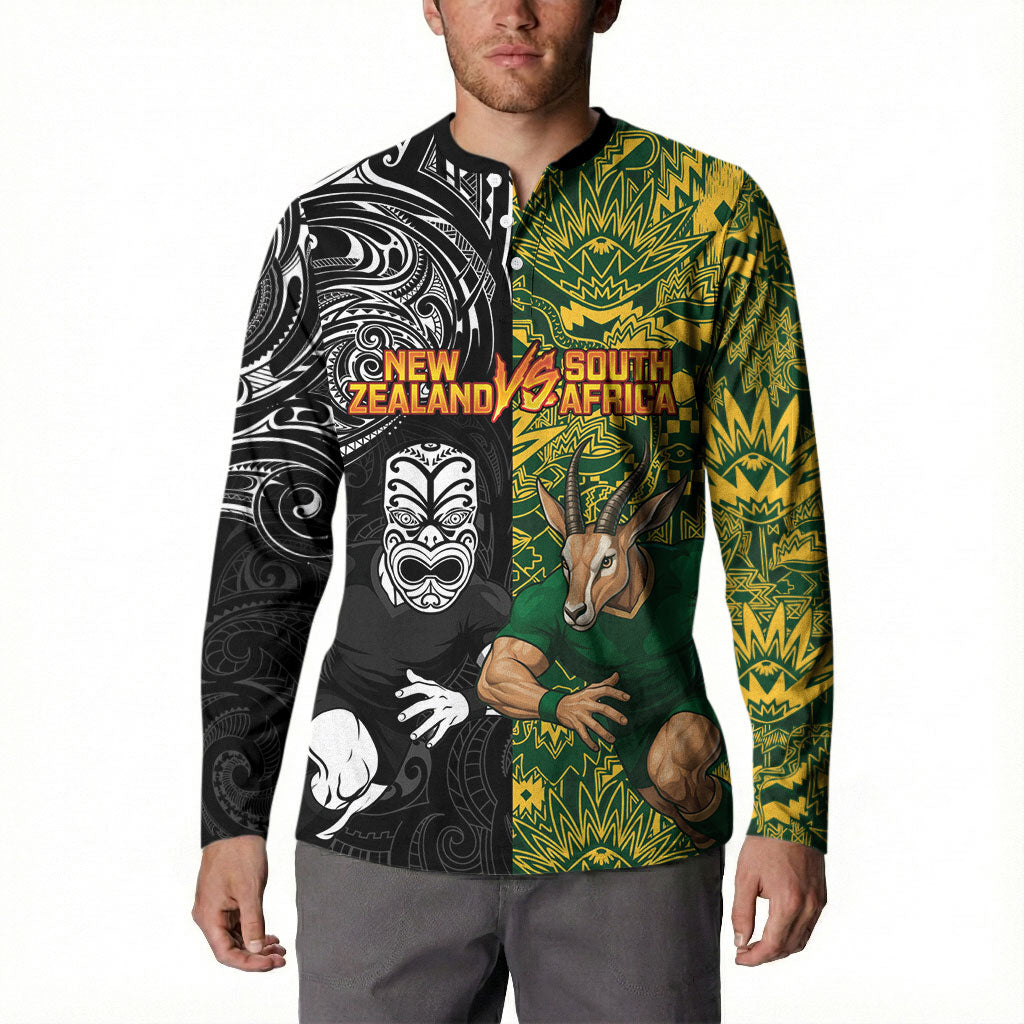 Custom New Zealand vs South Africa Button Sweatshirt Rugby Rivalry Two Nations One Battle