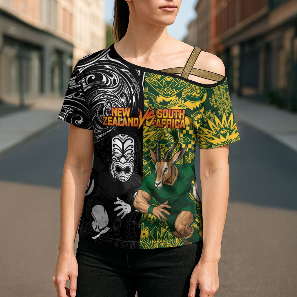 Custom New Zealand vs South Africa Cross Shoulder Shirt Rugby Rivalry Two Nations One Battle