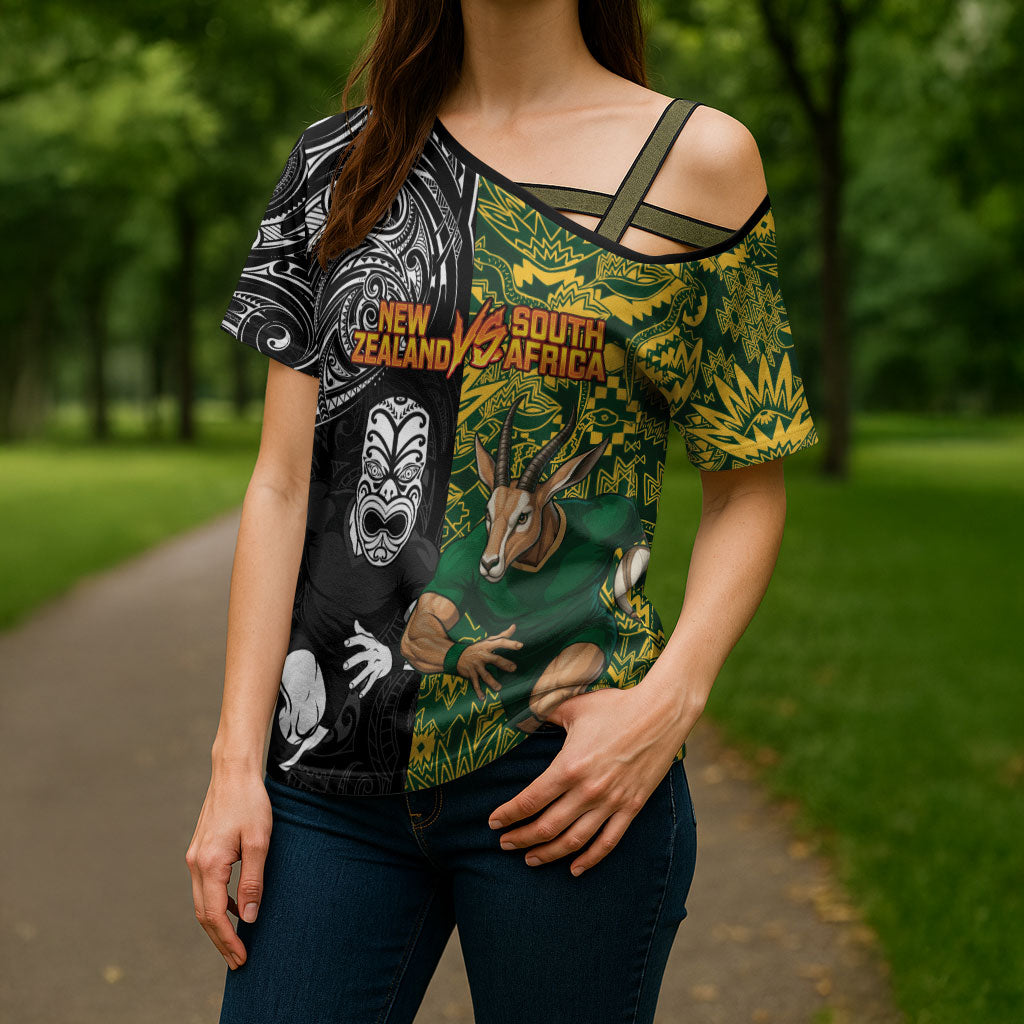 Custom New Zealand vs South Africa Cross Shoulder Shirt Rugby Rivalry Two Nations One Battle