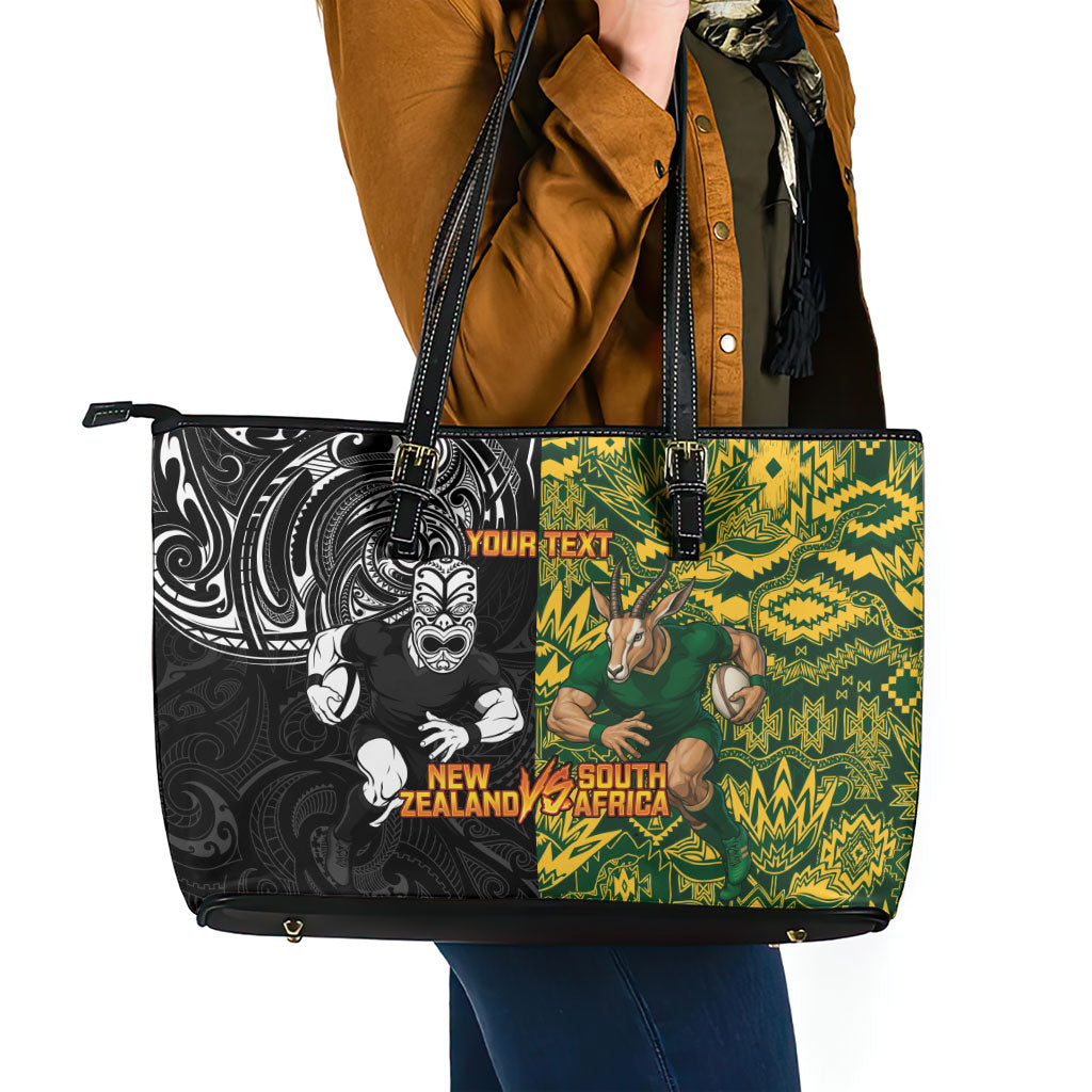 Custom New Zealand vs South Africa Leather Tote Bag Rugby Rivalry Two Nations One Battle