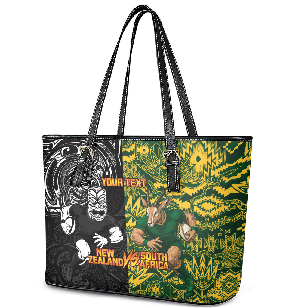Custom New Zealand vs South Africa Leather Tote Bag Rugby Rivalry Two Nations One Battle