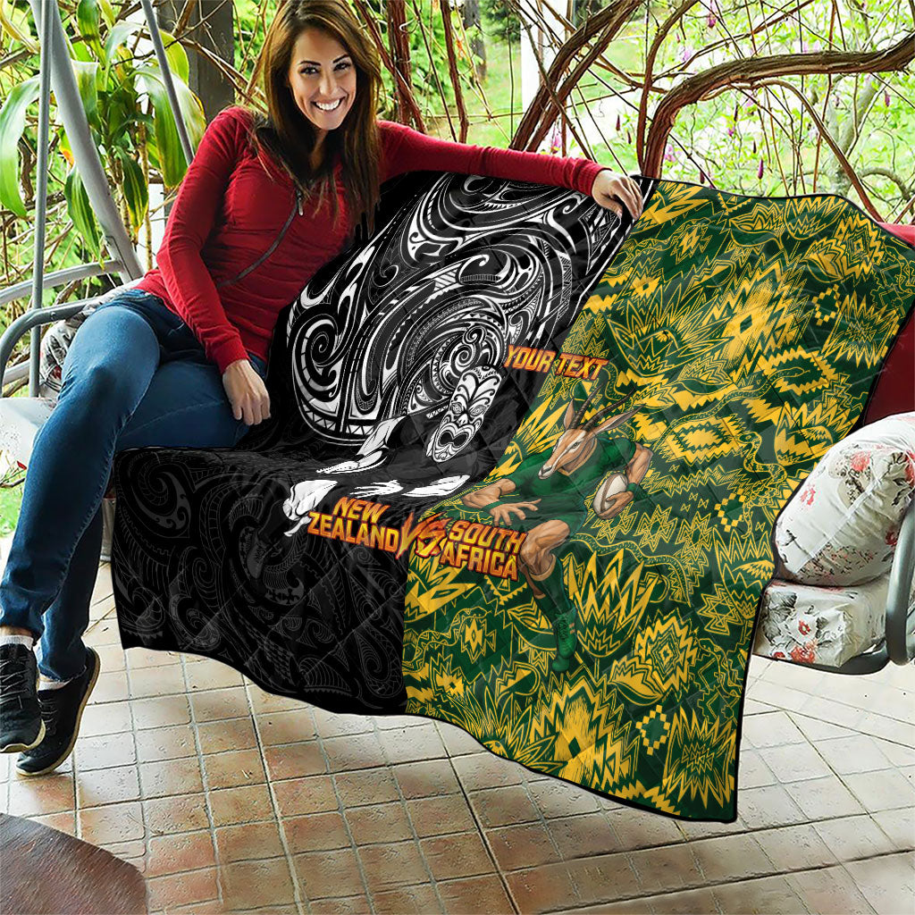 Custom New Zealand vs South Africa Quilt Rugby Rivalry Two Nations One Battle