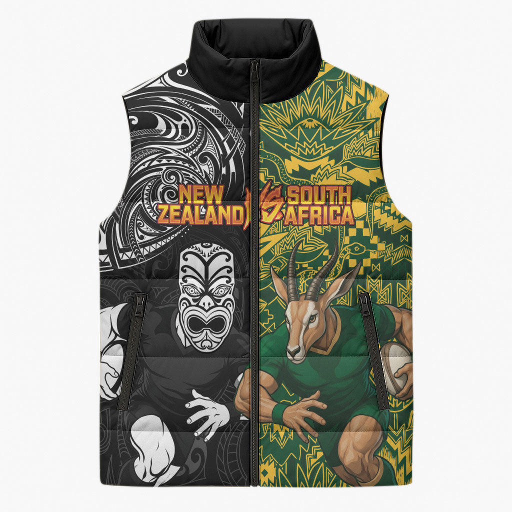 Custom New Zealand vs South Africa Sleeveless Puffer Jacket Rugby Rivalry Two Nations One Battle