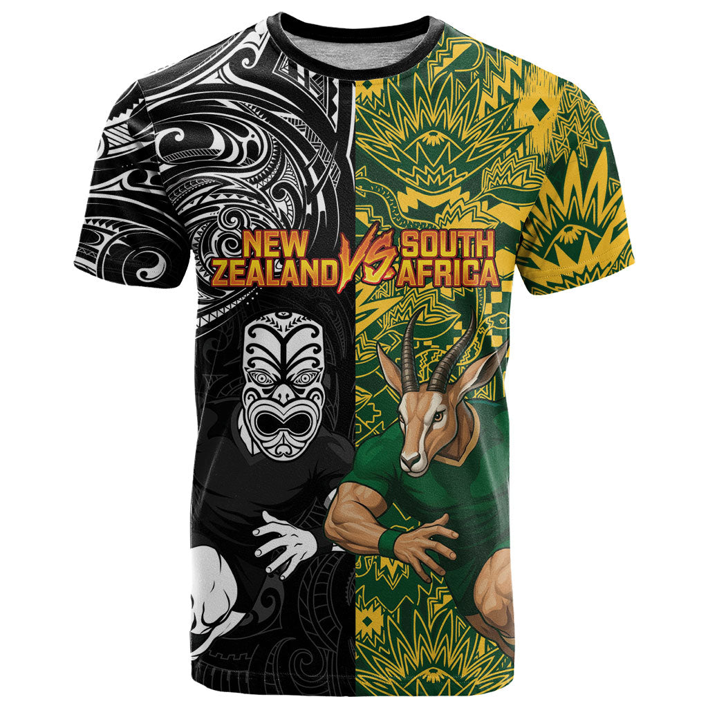 Custom New Zealand vs South Africa T Shirt Rugby Rivalry Two Nations One Battle