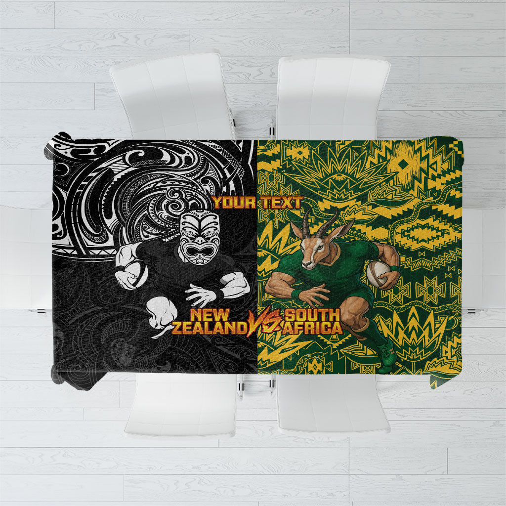 Custom New Zealand vs South Africa Tablecloth Rugby Rivalry Two Nations One Battle