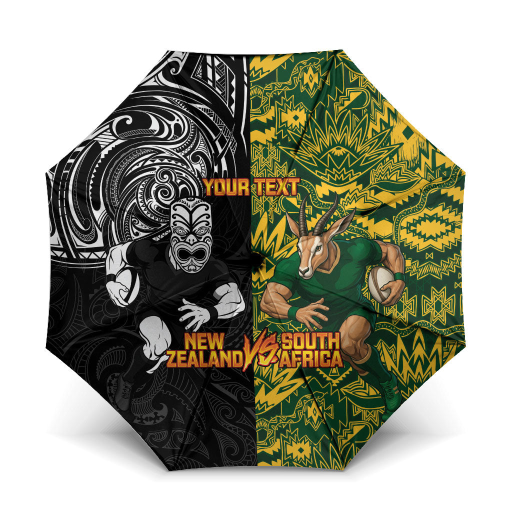 Custom New Zealand vs South Africa Umbrella Rugby Rivalry Two Nations One Battle LT9 One Size Folded 11.42 inch Opened Diameter 37.4 inch Multicolor - Polynesian Pride