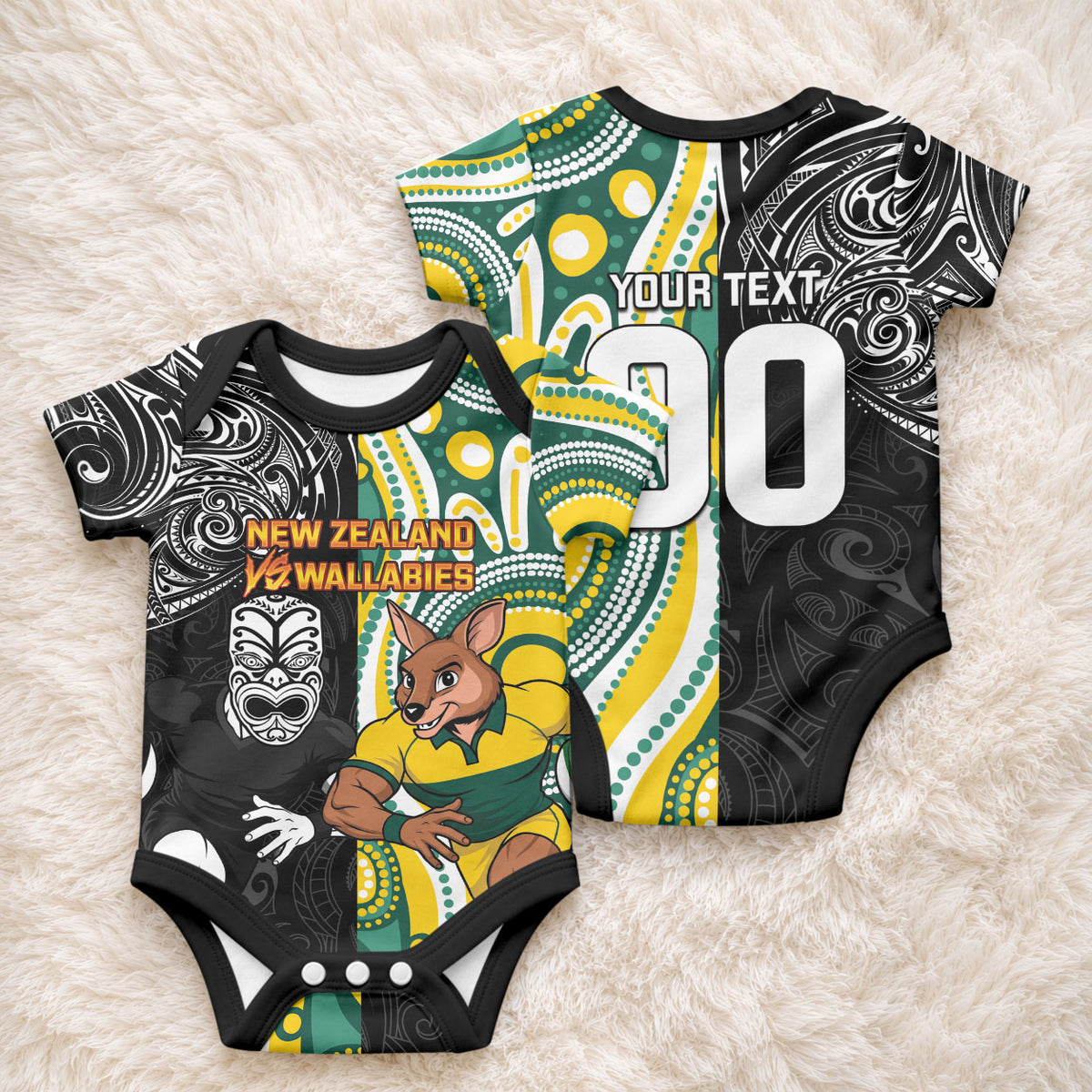 Custom Australia vs New Zealand Baby Onesie Rugby Rivalry Two Nations One Battle