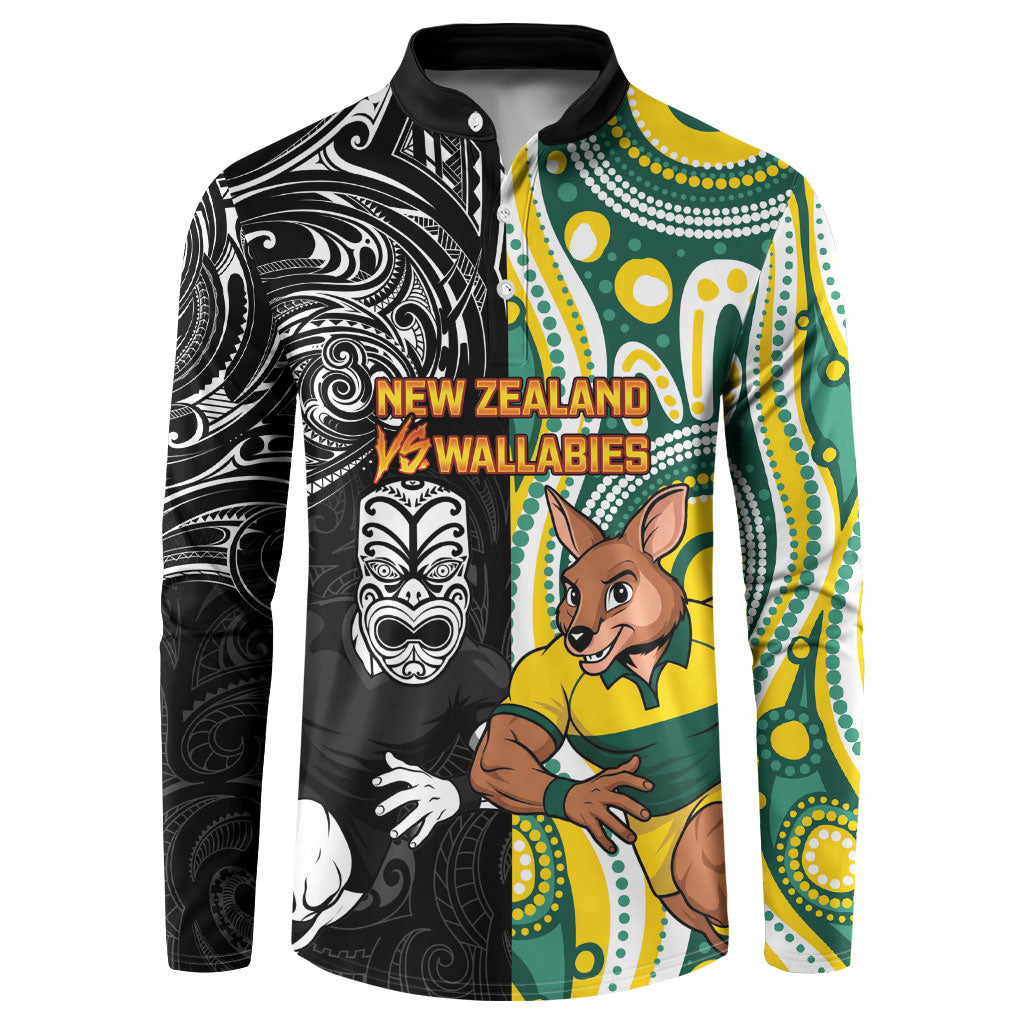Custom Australia vs New Zealand Button Sweatshirt Rugby Rivalry Two Nations One Battle LT9 Multicolor - Polynesian Pride