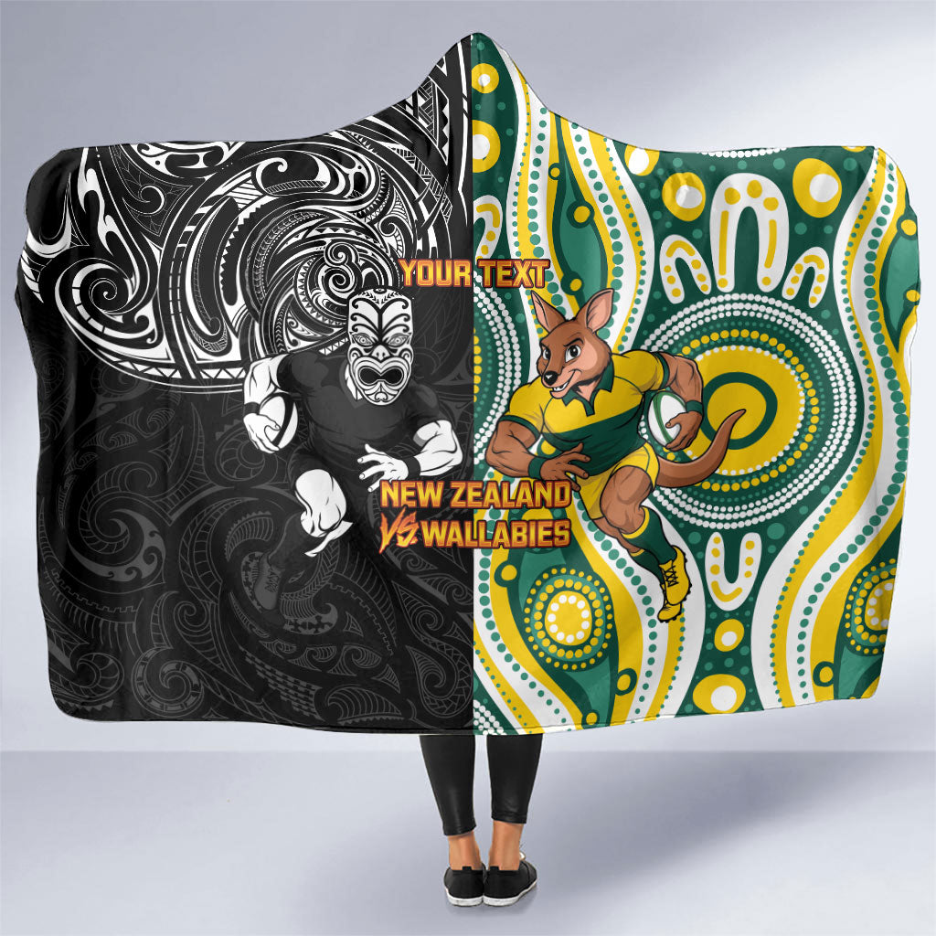 Custom Australia vs New Zealand Hooded Blanket Rugby Rivalry Two Nations One Battle