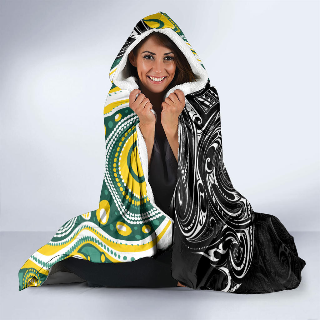 Custom Australia vs New Zealand Hooded Blanket Rugby Rivalry Two Nations One Battle