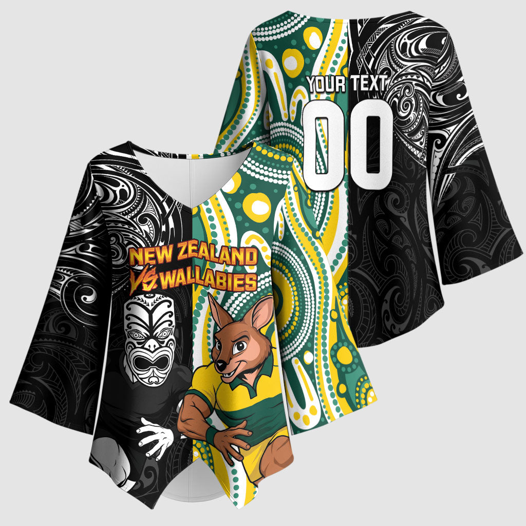 Custom Australia vs New Zealand Kimono Sleeve Blouse Rugby Rivalry Two Nations One Battle