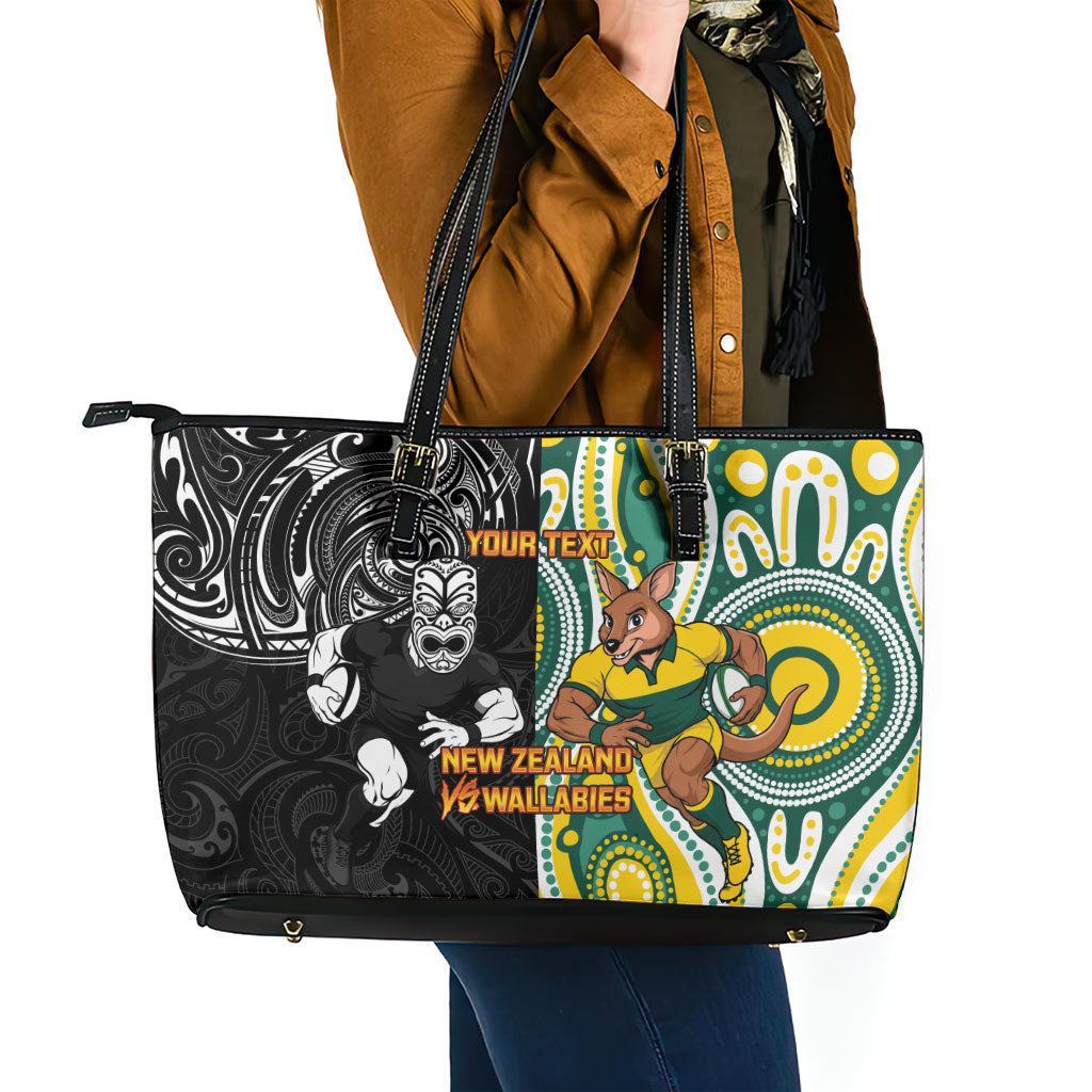 Custom Australia vs New Zealand Leather Tote Bag Rugby Rivalry Two Nations One Battle