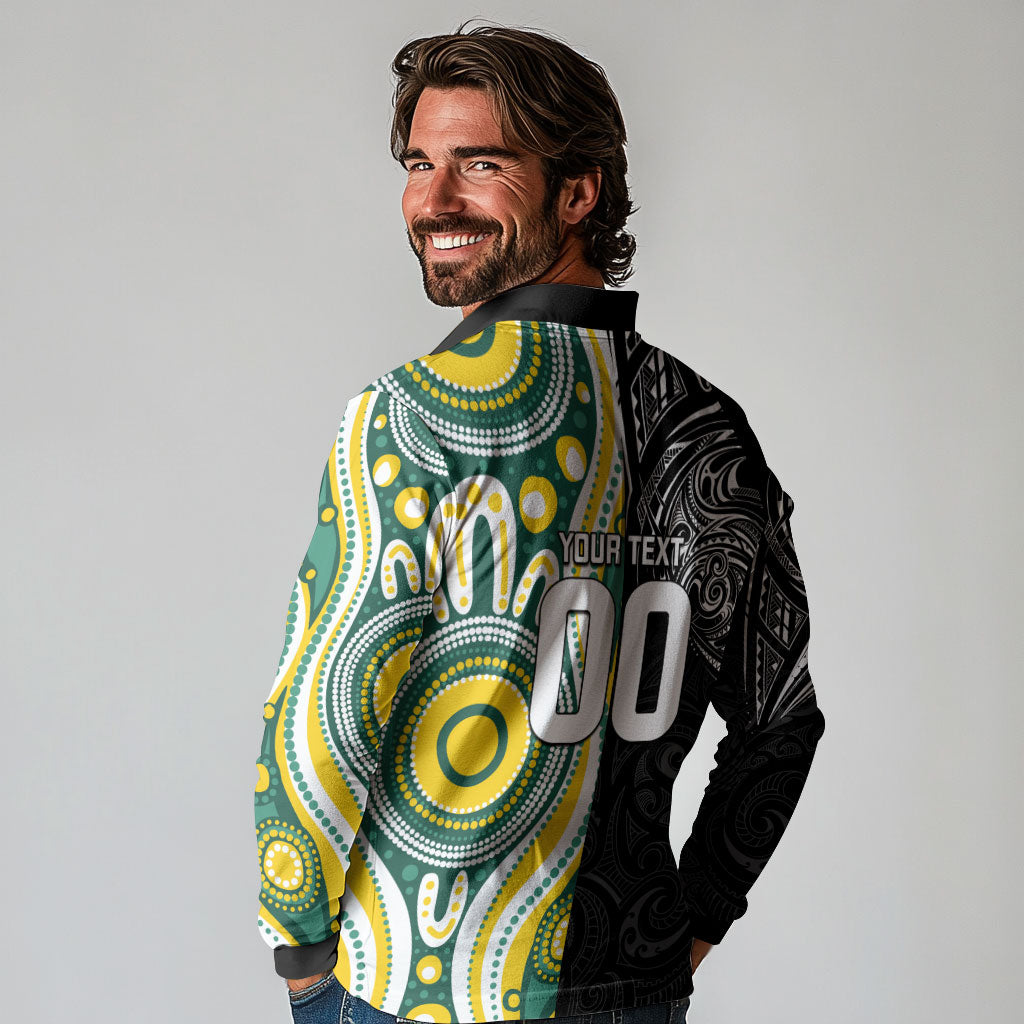 Custom Australia vs New Zealand Long Sleeve Polo Shirt Rugby Rivalry Two Nations One Battle