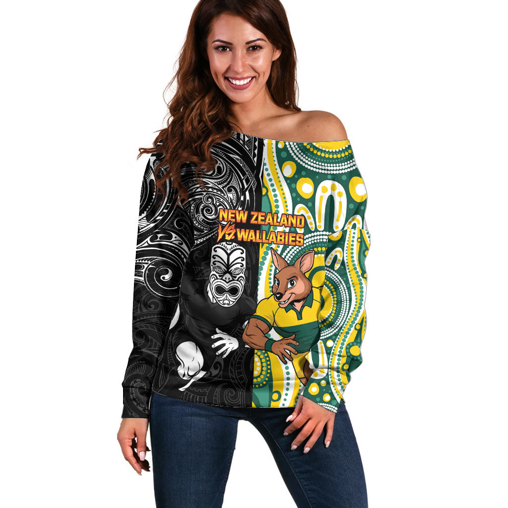 Custom Australia vs New Zealand Off Shoulder Sweater Rugby Rivalry Two Nations One Battle