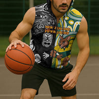 Custom Australia vs New Zealand Sleeveless Zip Hoodie Rugby Rivalry Two Nations One Battle