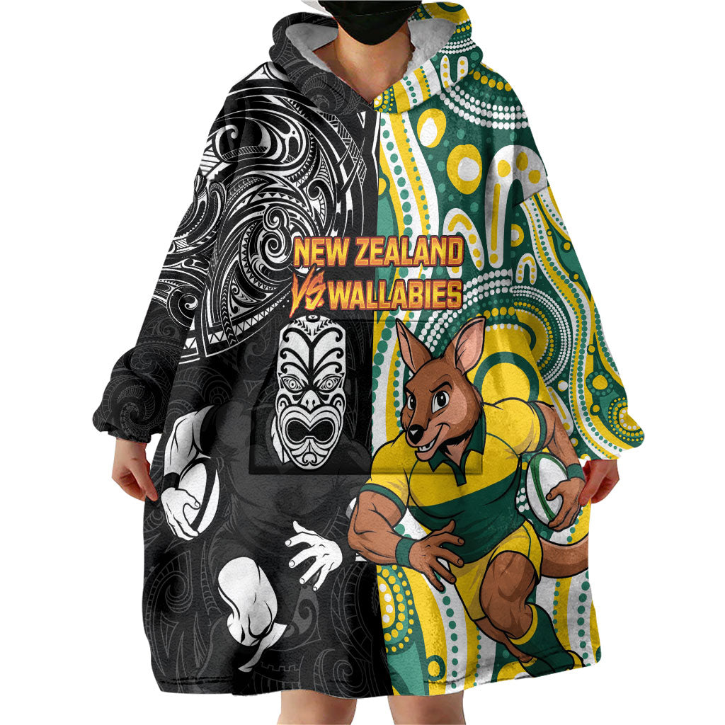 Custom Australia vs New Zealand Wearable Blanket Hoodie Rugby Rivalry Two Nations One Battle