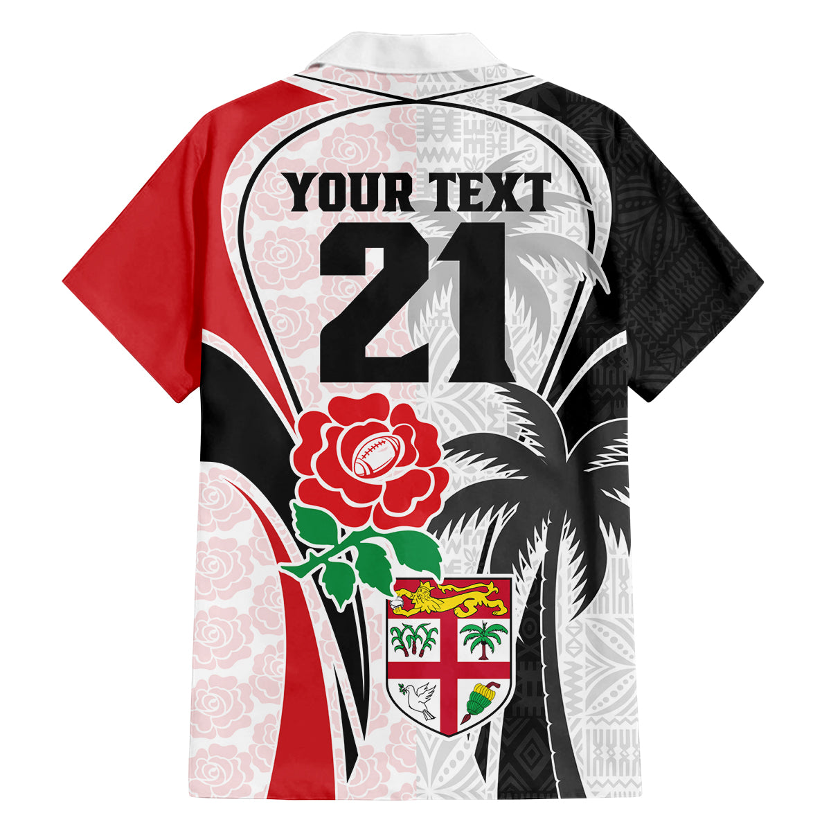 Custom Fiji England Rugby Family Matching Off Shoulder Short Dress and Hawaiian Shirt Tapa Pattern and Rose Flower World Cup 2023 LT9 - Polynesian Pride