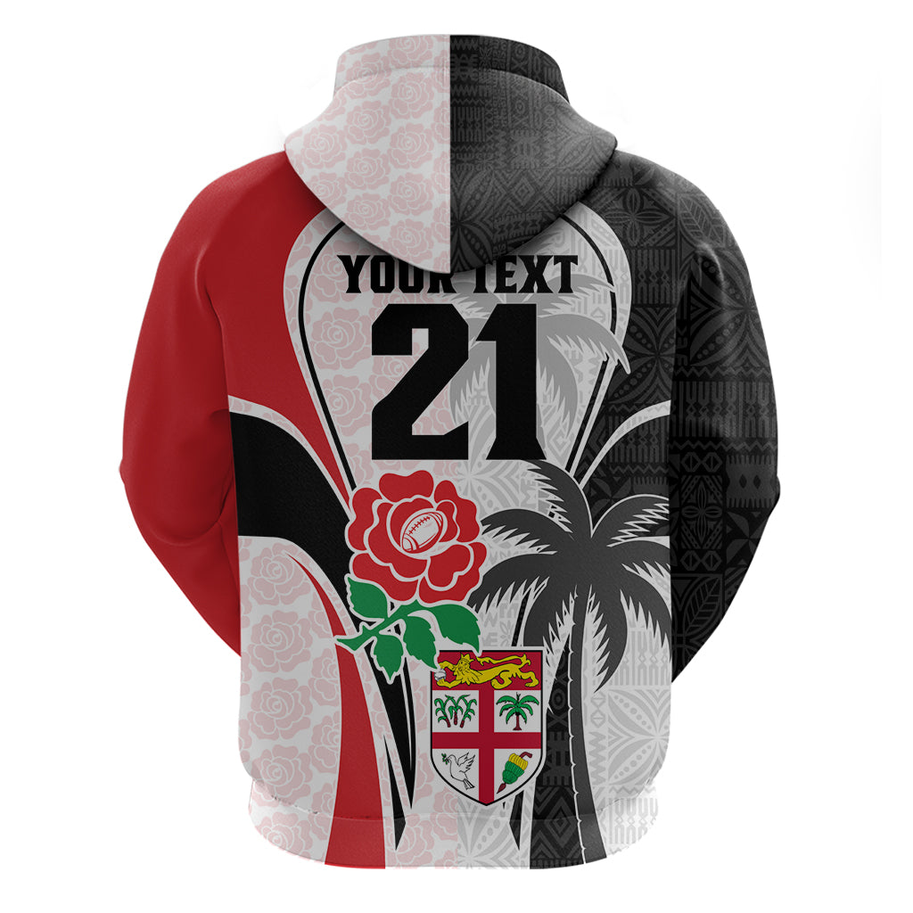 Custom Fiji England Rugby Hoodie Tapa Pattern and Rose Flower World Cup 2023 LT9 - Polynesian Pride