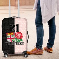 Custom Fiji England Rugby Luggage Cover Tapa Pattern and Rose Flower World Cup 2023 LT9 White - Polynesian Pride