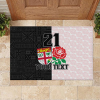 Custom Fiji England Rugby Rubber Doormat Tapa Pattern and Rose Flower World Cup 2023 LT9 - Polynesian Pride