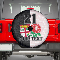 Custom Fiji England Rugby Spare Tire Cover Tapa Pattern and Rose Flower World Cup 2023 LT9 - Polynesian Pride