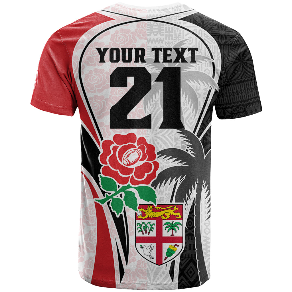 Custom Fiji England Rugby T Shirt Tapa Pattern and Rose Flower World Cup 2023 LT9 - Polynesian Pride