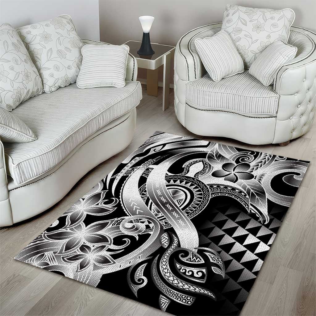 Aloha Black Tribal Honu Tattoo Area Rug