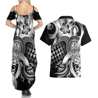 Aloha Black Tribal Honu Tattoo Couples Matching Summer Maxi Dress and Hawaiian Shirt