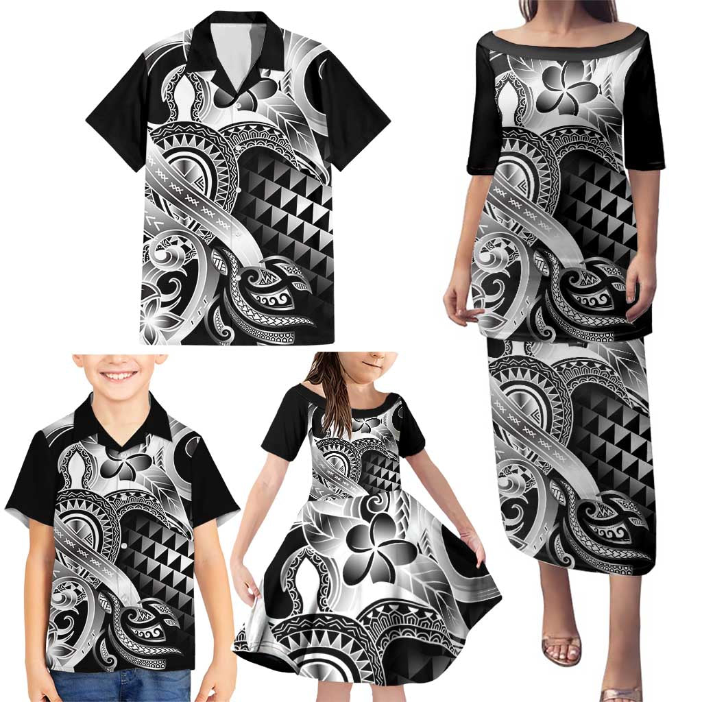 Aloha Black Tribal Honu Tattoo Family Matching Puletasi and Hawaiian Shirt LT9 - Polynesian Pride