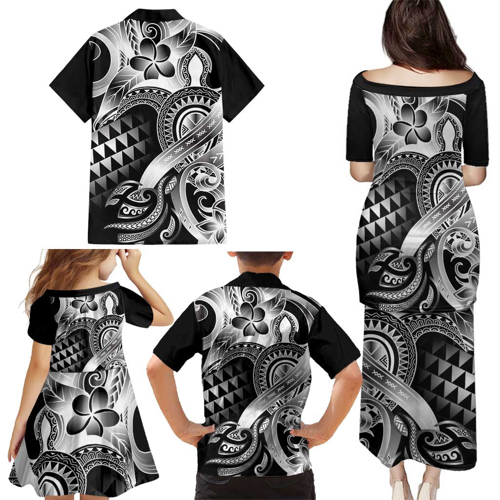 Aloha Black Tribal Honu Tattoo Family Matching Puletasi and Hawaiian Shirt LT9 - Polynesian Pride