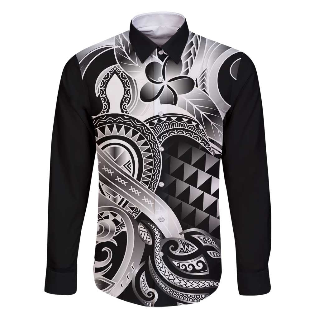 Aloha Black Tribal Honu Tattoo Family Matching Puletasi and Hawaiian Shirt LT9 Dad's Shirt - Long Sleeve Black - Polynesian Pride