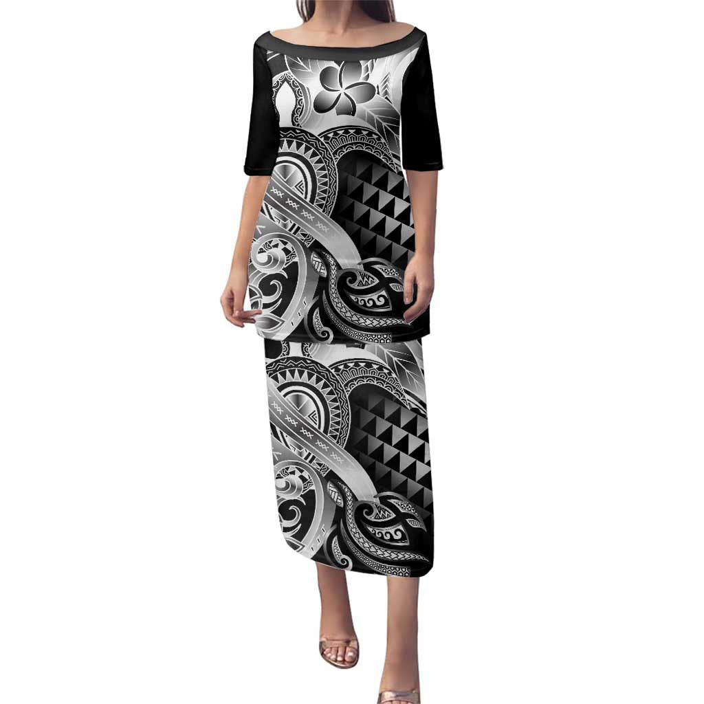 Aloha Black Tribal Honu Tattoo Family Matching Puletasi and Hawaiian Shirt LT9 Mom's Dress Black - Polynesian Pride