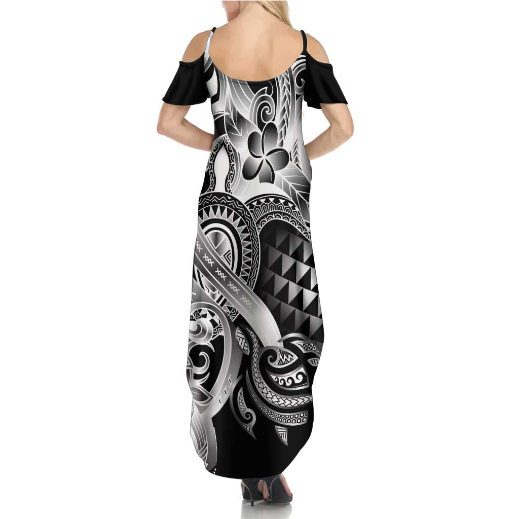 Aloha Black Tribal Honu Tattoo Family Matching Summer Maxi Dress and Hawaiian Shirt
