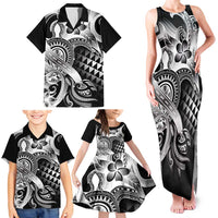 Aloha Black Tribal Honu Tattoo Family Matching Tank Maxi Dress and Hawaiian Shirt