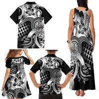 Aloha Black Tribal Honu Tattoo Family Matching Tank Maxi Dress and Hawaiian Shirt