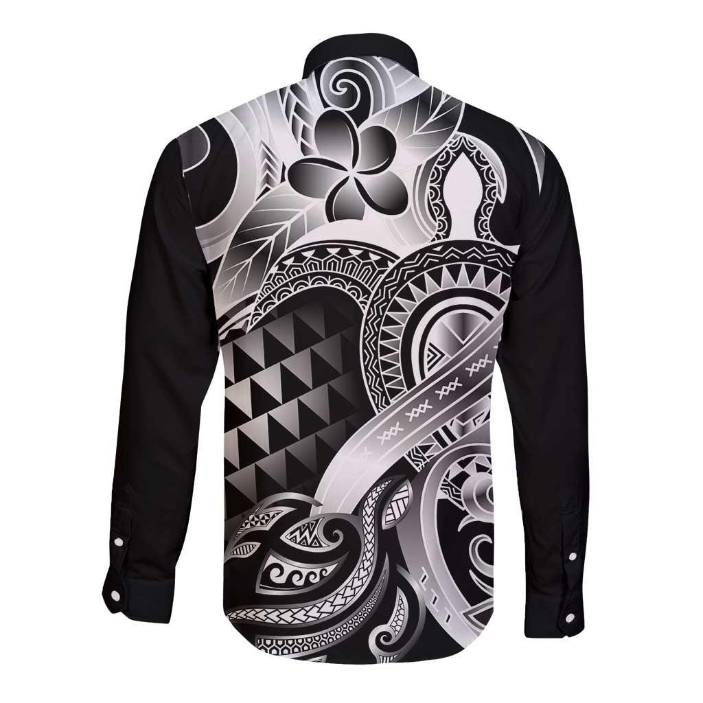 Aloha Black Tribal Honu Tattoo Long Sleeve Button Shirt LT9 - Polynesian Pride