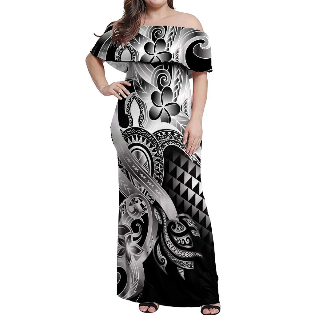 Aloha Black Tribal Honu Tattoo Off Shoulder Maxi Dress LT9 Women Black - Polynesian Pride