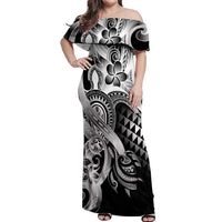 Aloha Black Tribal Honu Tattoo Off Shoulder Maxi Dress LT9 Women Black - Polynesian Pride